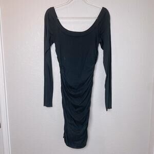 VELVET Black Gathered Fitted Midi Dress w/Long Sleeves Size M